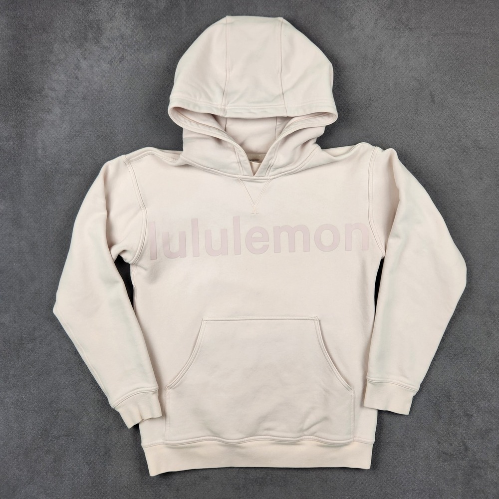 Lululemon All Yours Hoodie Womens 6 Pink Pastel Graphic Logo Fleece Relaxed Fit